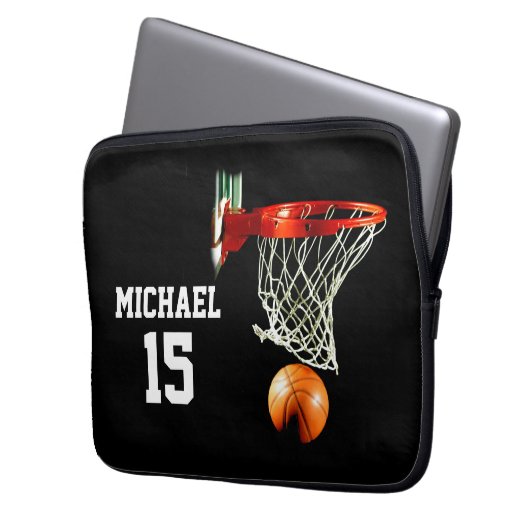 Basketball Ihr Name Laptopschutzhülle (Vorderseite Links)