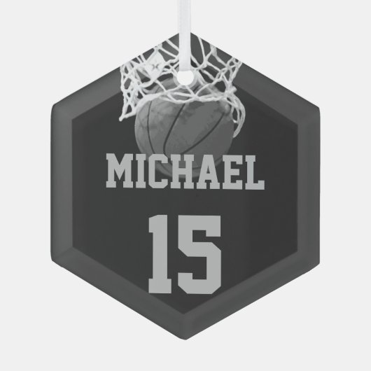 Basketball Ihr Name Ornament Aus Glas (Vorderseite)