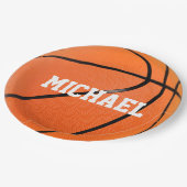 Basketball Ihr Name Pappteller (Schrägansicht)
