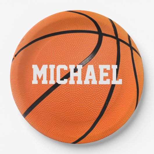 Basketball Ihr Name Pappteller (Vorderseite)