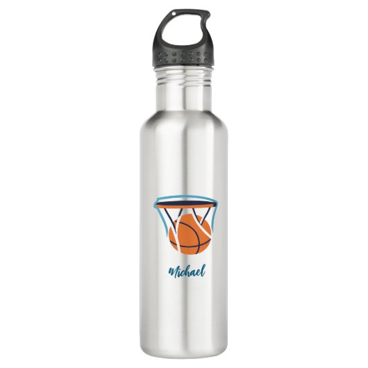 Basketball Ihr Name Persönlich Edelstahlflasche (Vorderseite)