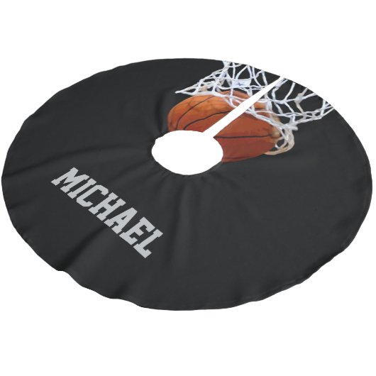 Basketball Ihr Name Polyester Weihnachtsbaumdecke (Schrägansicht)