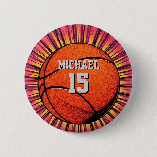 Basketball Ihr Name Pop Kunst Button (Vorderseite)