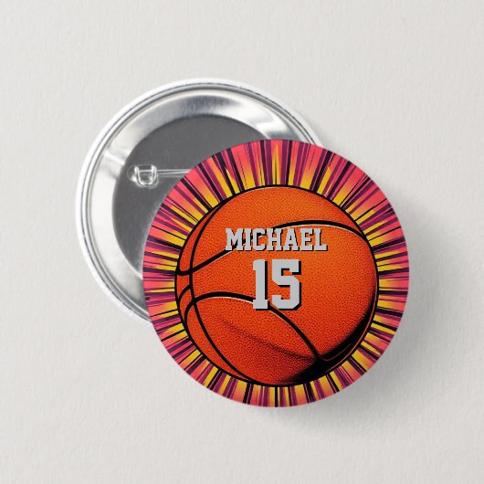 Basketball Ihr Name Pop Kunst Button (Vorne & Hinten)