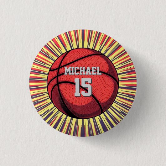 Basketball Ihr Name Pop Kunst Button (Vorderseite)