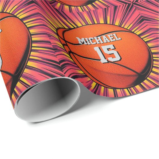 Basketball Ihr Name Pop Kunst Geschenkpapier (Rolleneckpunkt)