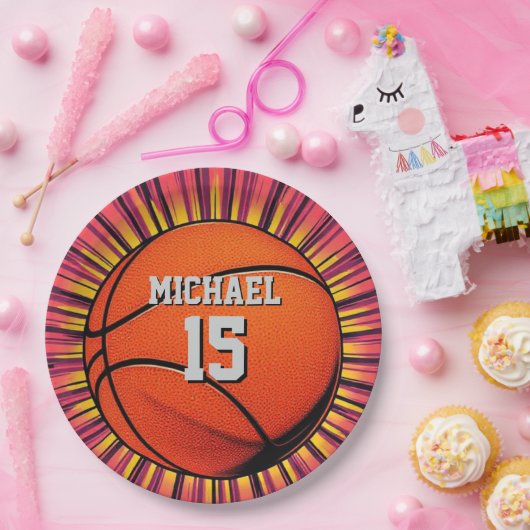 Basketball Ihr Name Pop Kunst Pappteller (Party)