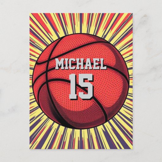 Basketball Ihr Name Pop Kunst Postkarte (Vorderseite)