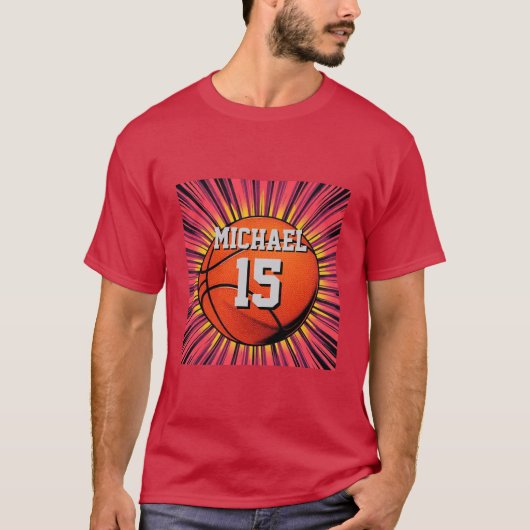Basketball Ihr Name Pop Kunst T-Shirt (Vorderseite)