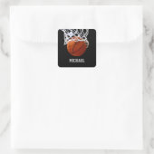 Basketball Ihr Name Quadratischer Aufkleber (Tasche)