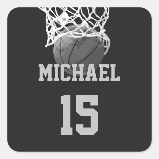 Basketball Ihr Name Quadratischer Aufkleber (Vorderseite)