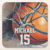 Basketball Ihr Name Rechteckiger Pappuntersetzer (Vorderseite)