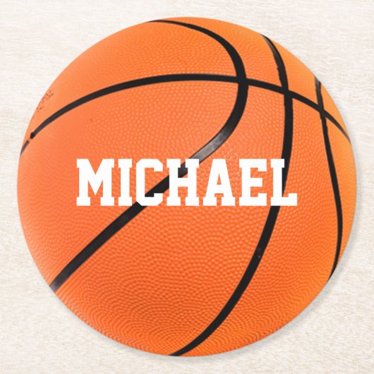 Basketball Ihr Name Runder Pappuntersetzer (Vorderseite)