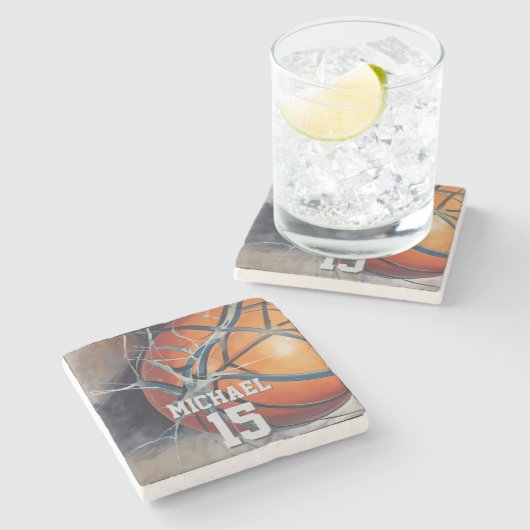 Basketball Ihr Name Steinuntersetzer (Seitenansicht)