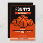 Basketball-Ikonus, schwarz-orange Geburtstag Einladung (Vorne/Hinten)