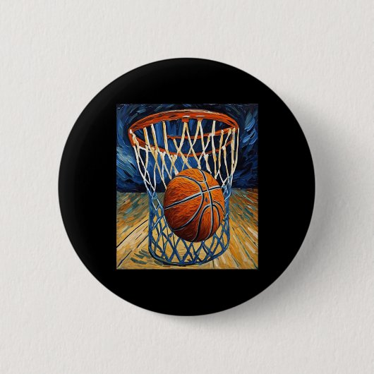 Basketball im Flug, der das Netz verschlingt Button (Vorderseite)