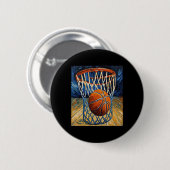 Basketball im Flug, der das Netz verschlingt Button (Vorne & Hinten)