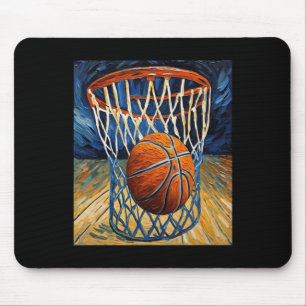 Basketball im Flug, der das Netz verschlingt Mousepad