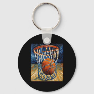 Basketball im Flug, der das Netz verschlingt Schlüsselanhänger