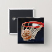 Basketball im Korb. Button (Vorne & Hinten)
