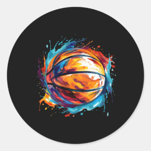 Basketball im Kunstdesign 1 Runder Aufkleber
