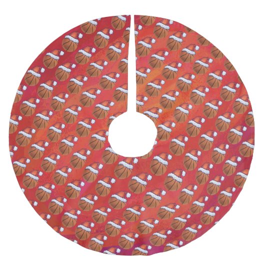 Basketball im Muster der Weihnachtsmannmütze Polyester Weihnachtsbaumdecke (Vorderseite)