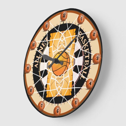 Basketball im Netz Große Wanduhr (Winkel)