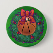 Basketball im Weihnachtskranz Button (Vorderseite)