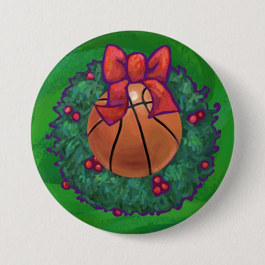 Basketball im Weihnachtskranz Button (Vorderseite)
