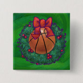Basketball im Weihnachtskranz Button (Vorderseite)
