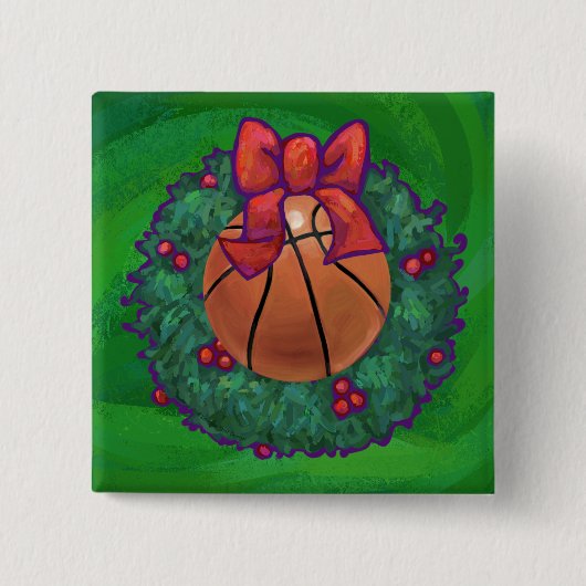 Basketball im Weihnachtskranz Button (Vorderseite)