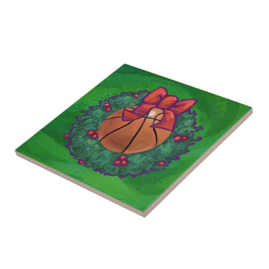 Basketball im Weihnachtskranz Fliese (Seite)