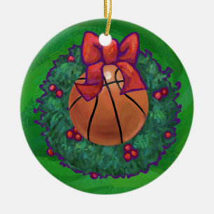 Basketball im Weihnachtskranz Keramik Ornament