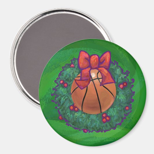 Basketball im Weihnachtskranz Magnet (Vorderseite/Rückseite)