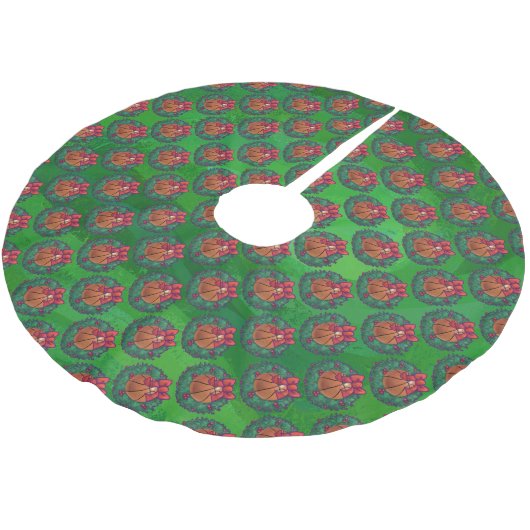 Basketball im Weihnachtskranz Polyester Weihnachtsbaumdecke (Schrägansicht)