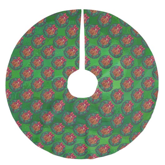 Basketball im Weihnachtskranz Polyester Weihnachtsbaumdecke (Vorderseite)