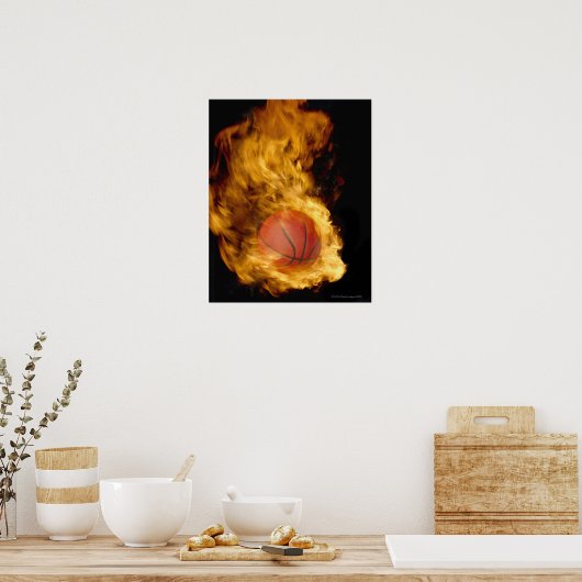 Basketball in Brand (digitaler Verbundwerkstoff) Poster (Küche)
