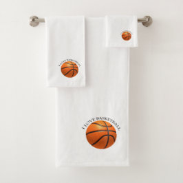 Basketball in orangefarbenem, schwarzem Leder Badhandtuch Set