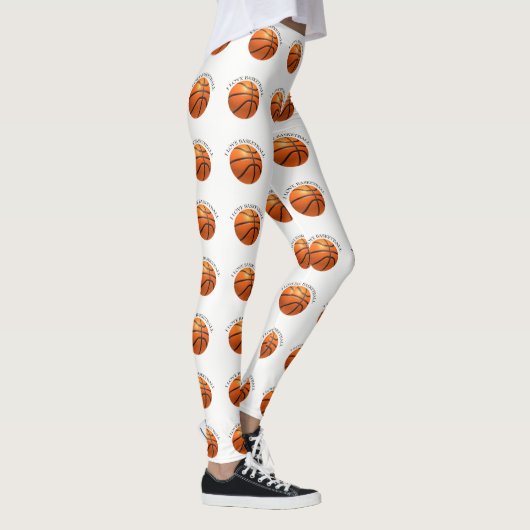 Basketball in orangefarbenem, schwarzem Leder Leggings (Rechts)