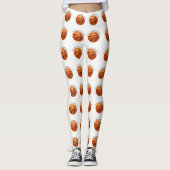 Basketball in orangefarbenem, schwarzem Leder Leggings (Vorderseite)
