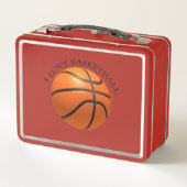 Basketball in orangefarbenem, schwarzem Leder Metall Lunch Box (Rückseite)