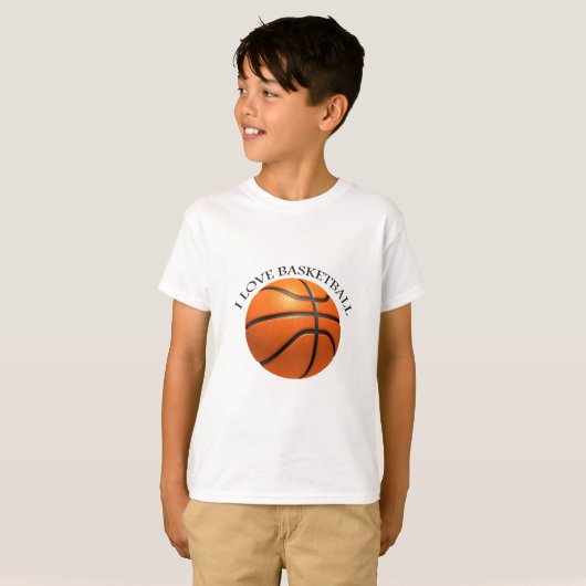 Basketball in orangefarbenem, schwarzem Leder T-Shirt (Vorne ganz)