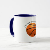 Basketball in orangefarbenem, schwarzem Leder Tasse (Vorderseite Links)