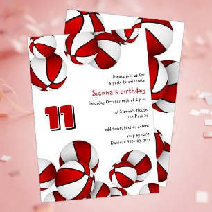 Basketball in Rot-Weiß-Farbe Kinder zum Geburtstag Einladung