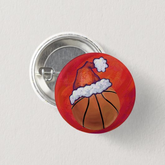 Basketball in Weihnachtsmannmütze Button (Vorne & Hinten)