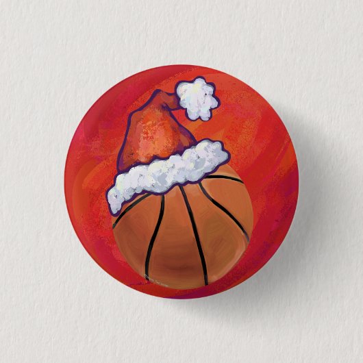 Basketball in Weihnachtsmannmütze Button (Vorderseite)