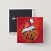 Basketball in Weihnachtsmannmütze Button (Vorne & Hinten)
