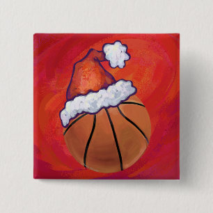 Basketball in Weihnachtsmannmütze Button