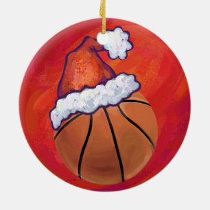 Basketball in Weihnachtsmannmütze Keramik Ornament