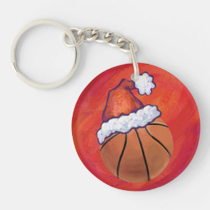 Basketball in Weihnachtsmannmütze Schlüsselanhänger